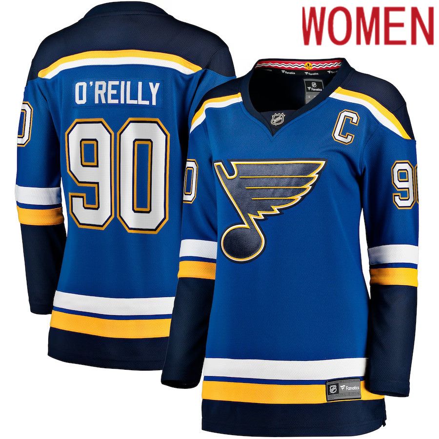 Women St. Louis Blues #90 Ryan OReilly Fanatics Branded Blue Home Premier Breakaway Player NHL Jersey->customized nhl jersey->Custom Jersey
